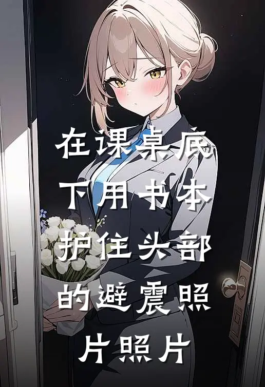在课桌底下用书本护住头部的避震照片照片